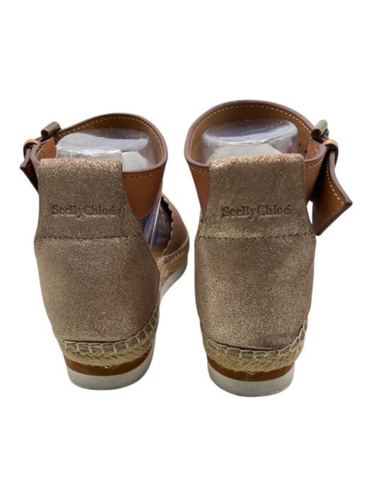 See By Chloe Shoe Size 38 Bronze & Brown Leather Upper Scalloped Edge Espadrille Bronze & Brown / 38