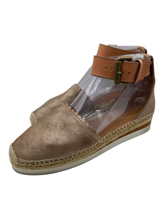 See By Chloe Shoe Size 38 Bronze & Brown Leather Upper Scalloped Edge Espadrille Bronze & Brown / 38