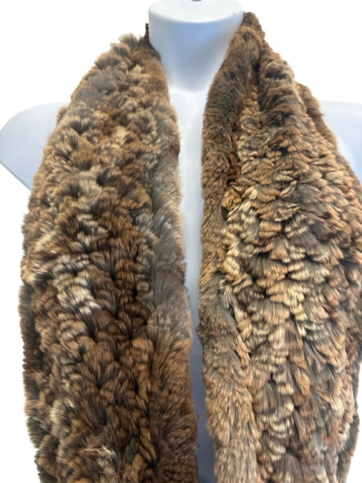 Linda Richards Luxury Brown Genuine Fur Infinity Loop Scarf Knit Shawl Brown