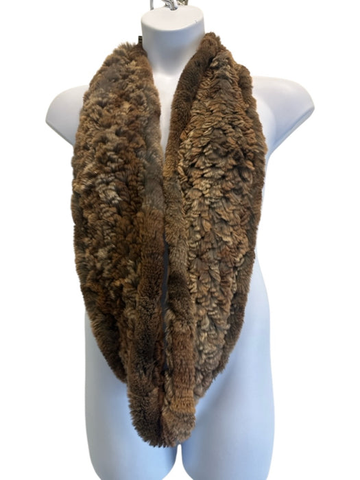 Linda Richards Luxury Brown Genuine Fur Infinity Loop Scarf Knit Shawl Brown