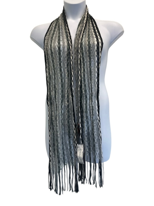Missoni Black, White & Gray Viscose Netted Knit Striped Fringe Edging scarf Black, White & Gray