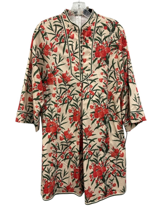 Tuckernuck Size L Pink, Green & Red Cotton Blend Floral 3/4 Dolman Sleeve Dress Pink, Green & Red / L