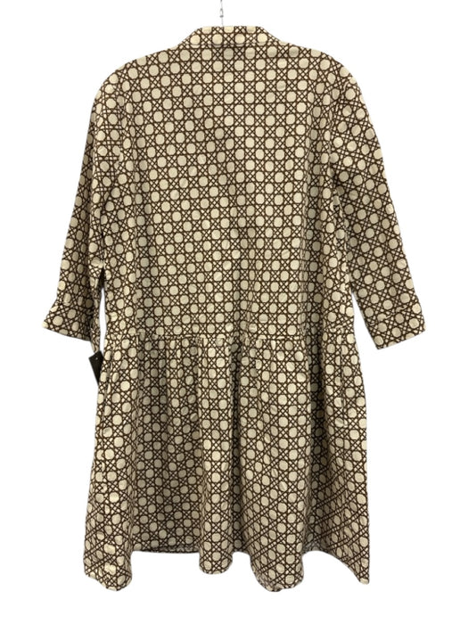 Tuckernuck Size L Cream Beige & Brown Cotton Blend Lattice Print Dress Cream Beige & Brown / L
