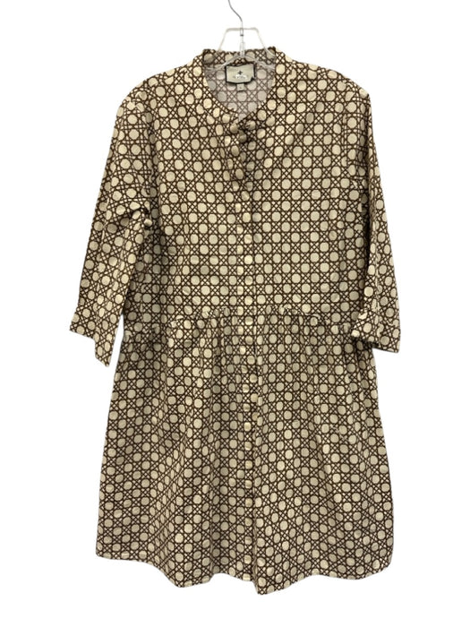 Tuckernuck Size L Cream Beige & Brown Cotton Blend Lattice Print Dress Cream Beige & Brown / L
