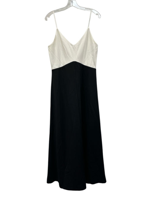 Pomander Place Size L White & Black Rayon Blend Spaghetti Strap V Neck Dress White & Black / L