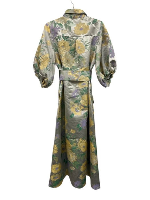 Trish Scully Size L Gray & multi Polyester Floral Jacquard 1/2 Puff Sleeve Dress Gray & multi / L