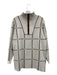 Lysse Size M White & Brown Acrylic Blend Knit Checked Quarter Zip Sweater White & Brown / M