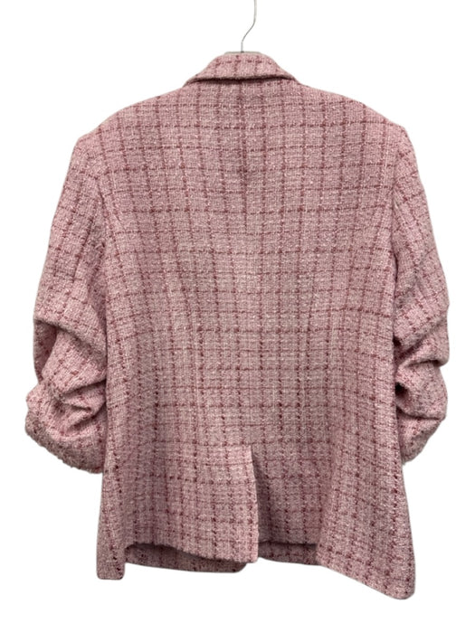 Cinq a Sept Size 12 Pink Acrylic Blend Tweed 3/4 Scrunch Sleeve Blazer Jacket Pink / 12