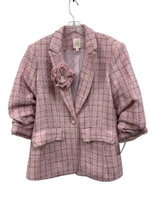 Cinq a Sept Size 12 Pink Acrylic Blend Tweed 3/4 Scrunch Sleeve Blazer Jacket Pink / 12