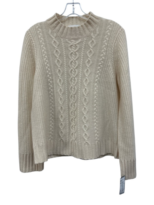 White + Warren Size M Cream White Cashmere Cable Knit Mock Neck Pullover Sweater Cream White / M