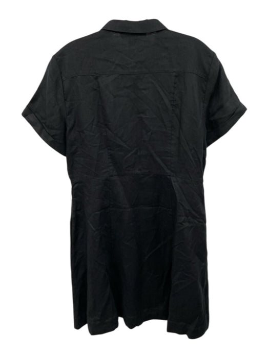 Hill House Size L Black Linen Blend Button Down Collar Mini Dress Black / L