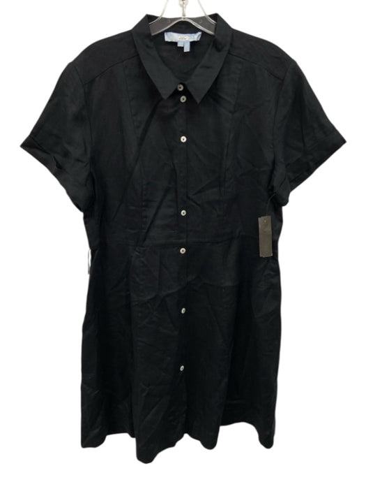 Hill House Size L Black Linen Blend Button Down Collar Mini Dress Black / L