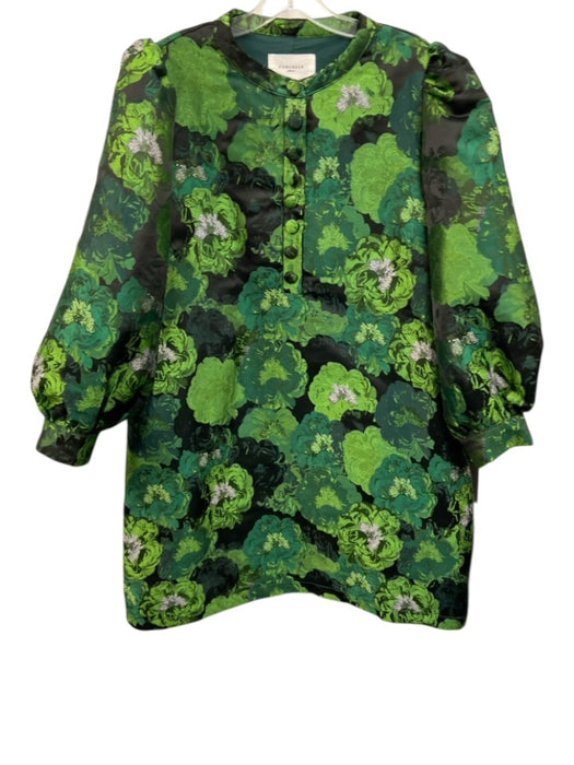Pomander Place Size XL Mixed Greens Polyester Brocade Floral Button Detail Dress Mixed Greens / XL