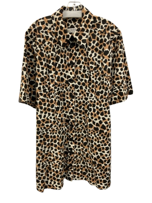 Sea New York Size 10 Cotton Brown & White Animal Print Button Down Dress Cotton / 10