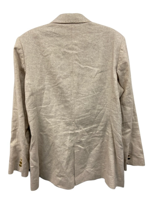Vilagallo Size 46 / L Beige & Gold Cotton Blend Metallic Thread Blazer Jacket Beige & Gold / 46 / L