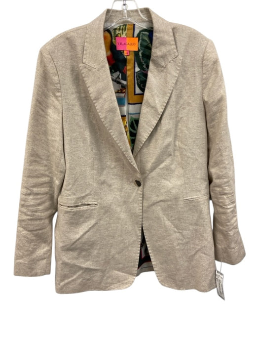 Vilagallo Size 46 / L Beige & Gold Cotton Blend Metallic Thread Blazer Jacket Beige & Gold / 46 / L