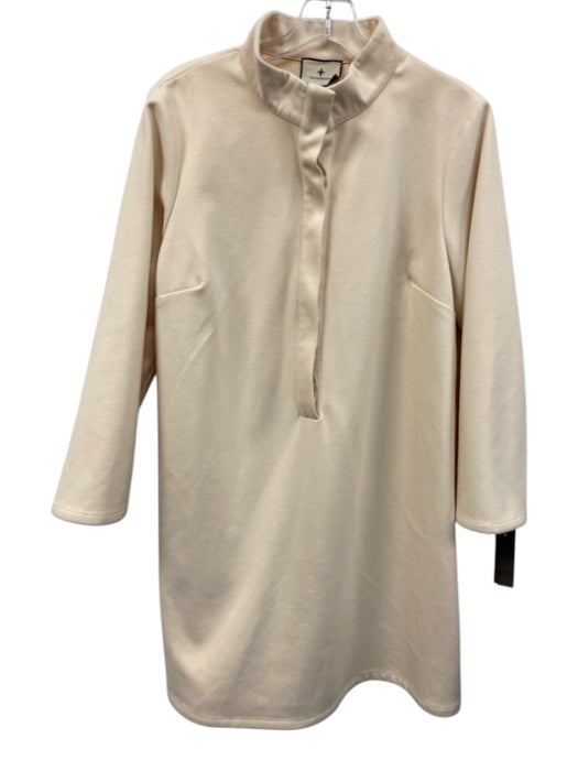 Tuckernuck Size L Cream Polyester Blend Button stand collar Shift Dress Cream / L