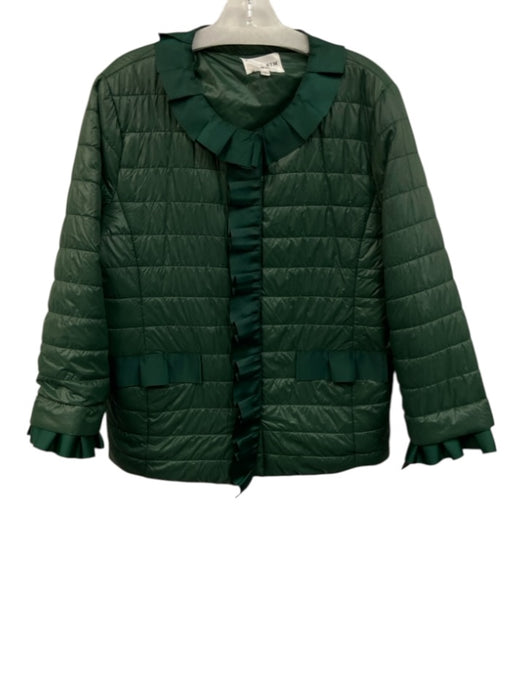 Patty Kim Size L Green Nylon Quilted Ruffle Trim Snap button Jacket Green / L