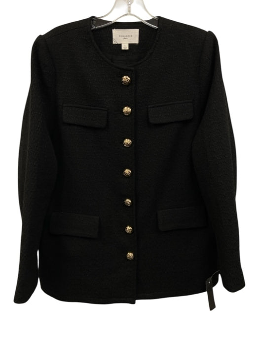 Pomander Place Size L Black Polyester Tweed Gold Tone Hardware Collarless Jacket Black / L
