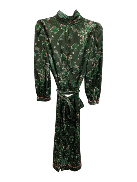 Tuckernuck Size L Green & Pink Polyester Blend Satin floral & leopard Midi Dress Green & Pink / L
