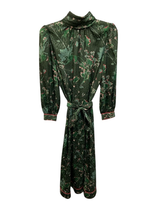 Tuckernuck Size L Green & Pink Polyester Blend Satin floral & leopard Midi Dress Green & Pink / L