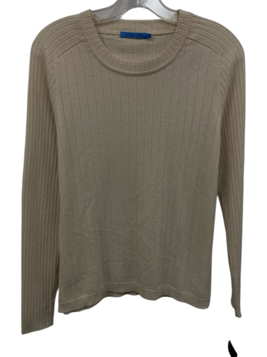 J.McLaughlin Size L Cream White Wool Blend Ribbed Knit Round Neck Sweater Cream White / L