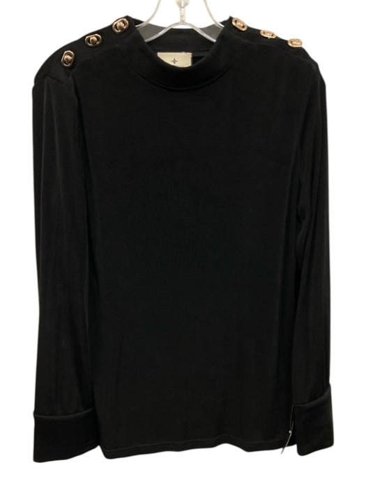 Tuckernuck Size L Black Acetate Blend Mock Neck Button Shoulder Long Sleeve Top Black / L