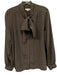 Ann Mashburn Size L Brown & White Silk Tie Neck Polka Dot buttondown Top Brown & White / L