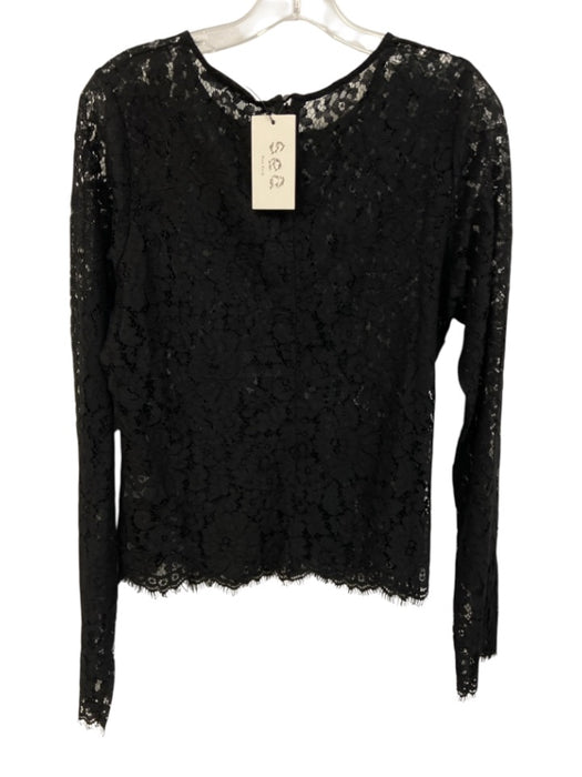 Sea New York Size 10 Black Cotton Blend Lace Floral Back Zip Long Sleeve Top Black / 10