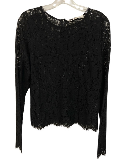 Sea New York Size 10 Black Cotton Blend Lace Floral Back Zip Long Sleeve Top Black / 10