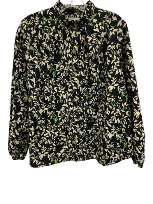 Tuckernuck Size M Navy Blue, Green, Beige Cotton High Neck Botanical Top Navy Blue, Green, Beige / M