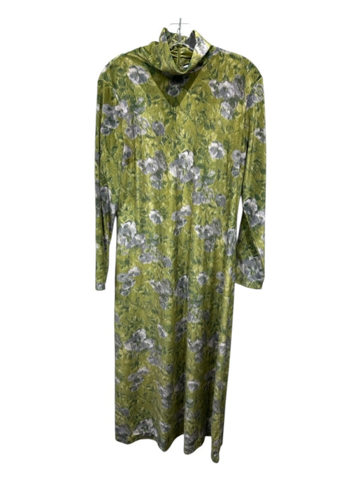 Tuckernuck Size L Green & Gray print Polyester Back Zip Velvet Long Sleeve Dress Green & Gray print / L