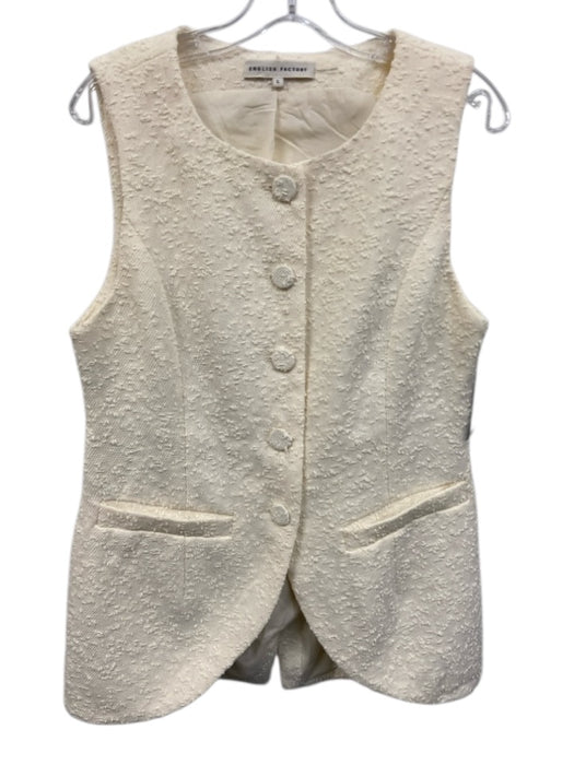 English Factory Size L Cream Polyester Tweed Button Front Sleeveless Vest Top Cream / L