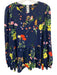 Pomander Place Size L Navy Blue, Green, Multi Polyester Floral Ruffle Hem Top Navy Blue, Green, Multi / L