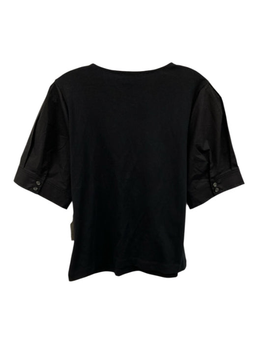 Tanya Taylor Size L Black Cotton V Neck Twist Front Short Sleeve Top Black / L