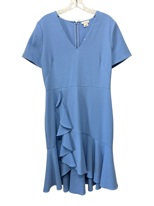 Shoshanna Size 10 Light Blue Polyester & Viscose Short Sleeve V Neck Midi Dress Light Blue / 10