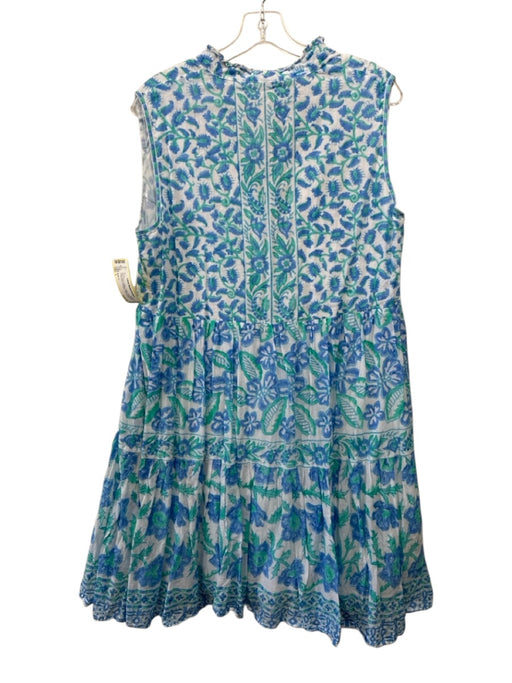 Bella Tu Size L Blue, Green, White Cotton Sleeveless Floral Print Dress Blue, Green, White / L