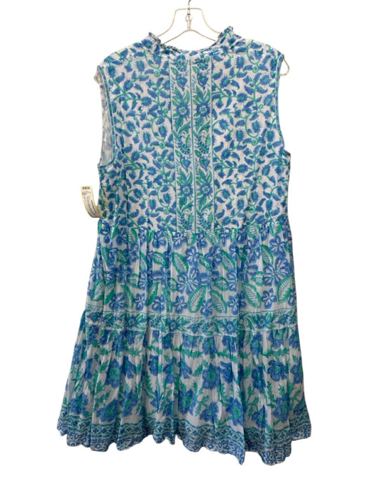 Bella Tu Size L Blue, Green, White Cotton Sleeveless Floral Print Dress Blue, Green, White / L