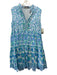 Bella Tu Size L Blue, Green, White Cotton Sleeveless Floral Print Dress Blue, Green, White / L