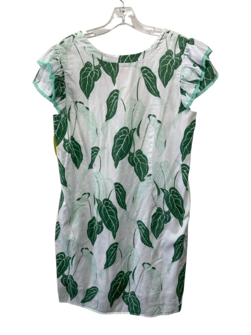 Persifor Size L Green & White Cotton Cap Sleeve Floral Print Fringe Detail Dress Green & White / L