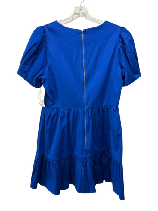Alice + Olivia Size 12 Blue Cotton & Elastane Short Puff Sleeve Tiered Dress Blue / 12