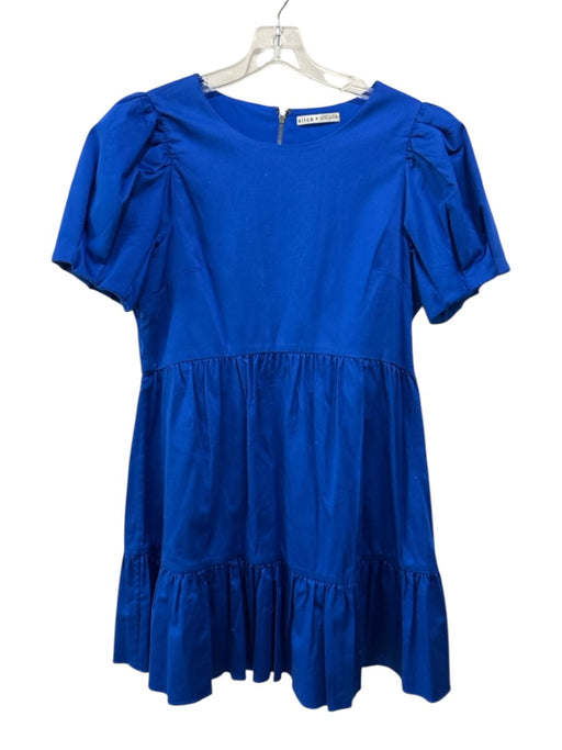Alice + Olivia Size 12 Blue Cotton & Elastane Short Puff Sleeve Tiered Dress Blue / 12