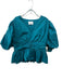 Hyacinth House Size L Teal Green Cotton Short Puff Sleeve V Neck Peplum Top Teal Green / L