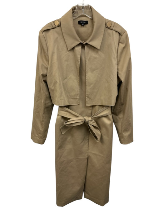 Saint + Sofia Size 12 Beige Cotton Trench Long Sleeve Button Up Belt Incl. Coat Beige / 12