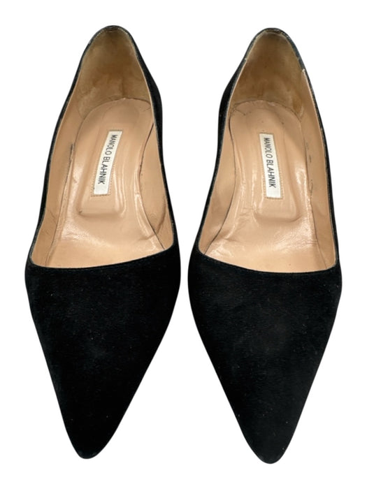 Manolo Blahnik Shoe Size 39 Black Suede leather Pointed Toe Kitten Heel Pumps Black / 39