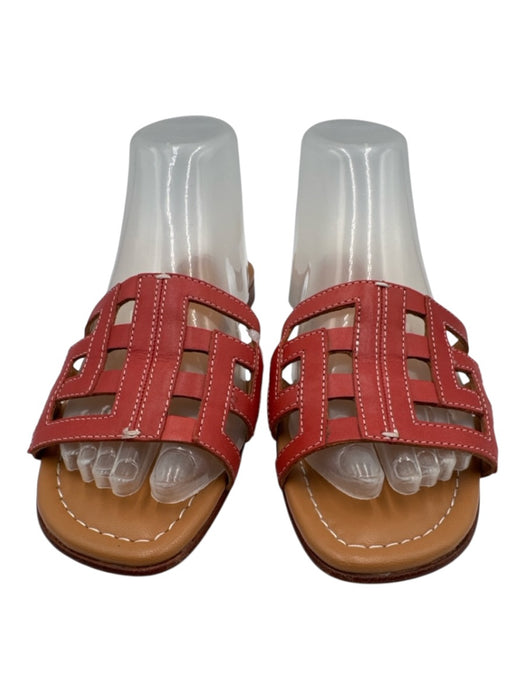 J.McLaughlin Shoe Size 8 Red & Beige Leather Stitching Detail Overlap Sandals Red & Beige / 8
