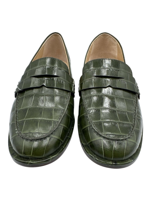 J.McLaughlin Shoe Size 8 Green Leather Croc Embossed Loafer Flats Green / 8