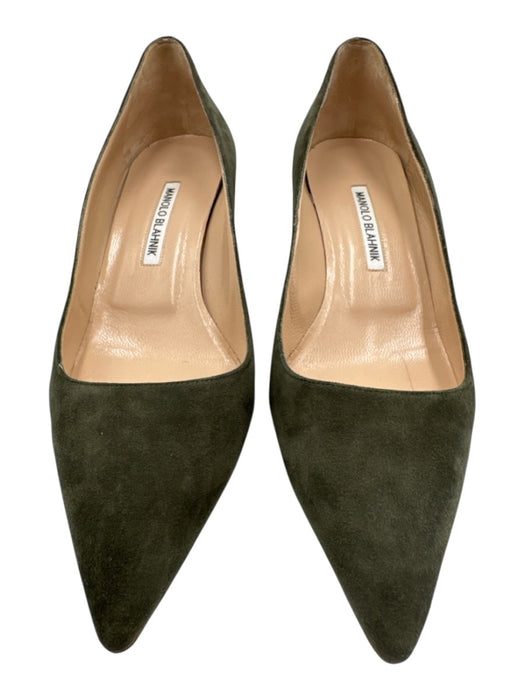 Manolo Blahnik Shoe Size 39 Dark Green Suede leather Pointed Toe Pumps Dark Green / 39