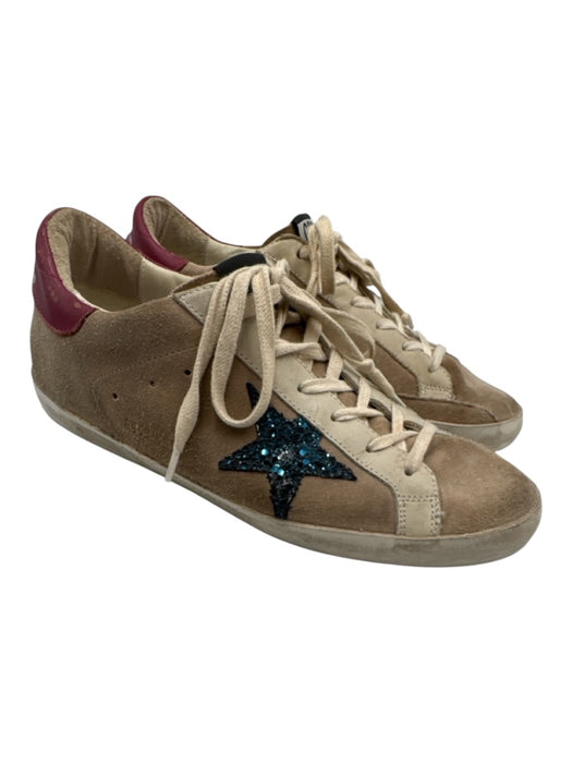 Golden Goose Shoe Size 40 Beige & Multi Leather Lace Up Glitter Sneakers Beige & Multi / 40