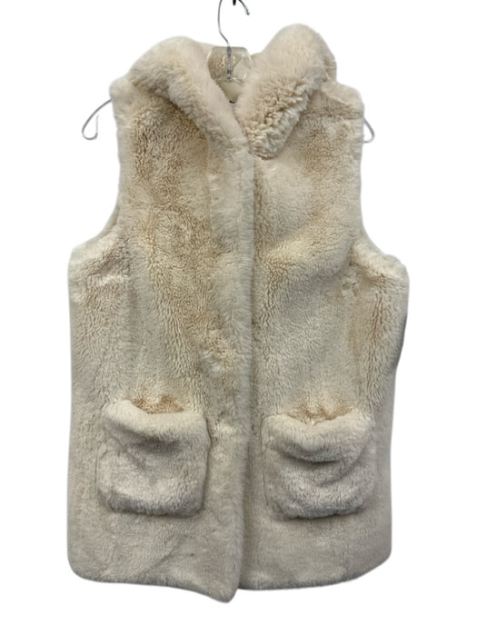 J. McLaughlin Size M Cream White Polyester Faux Fur Snap Button Front Vest Cream White / M